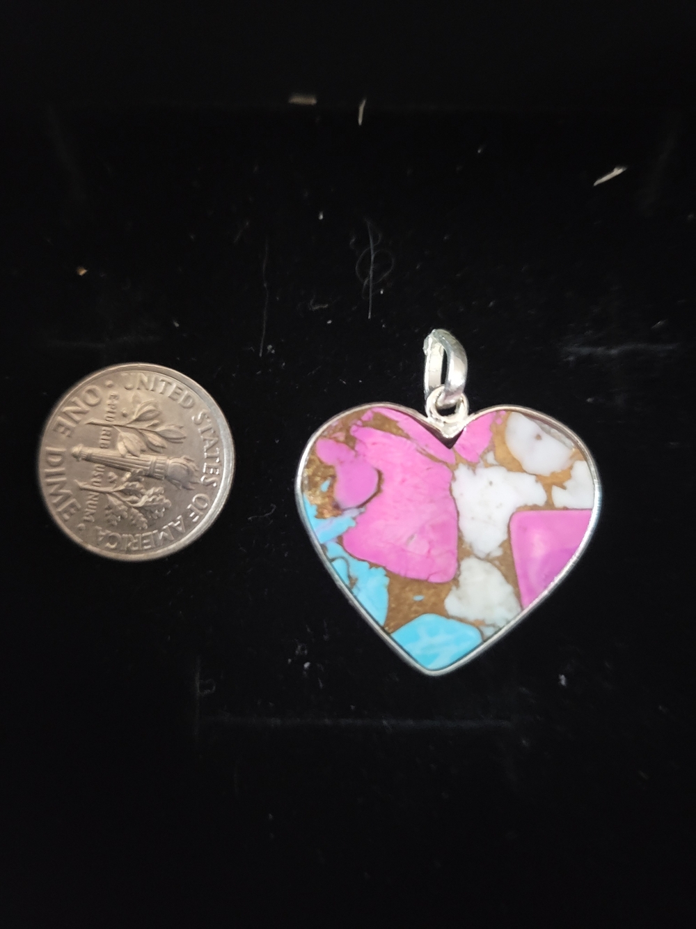 Heart Pendant Cotton Candy Turquoise & White, - Picture 3 of 3